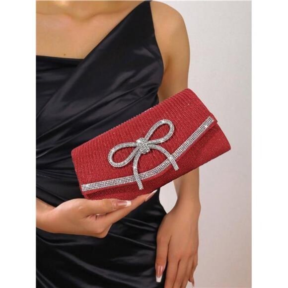 Bow Evening Bag Sparkly Clutch Purse0 - Picture 6 of 8
